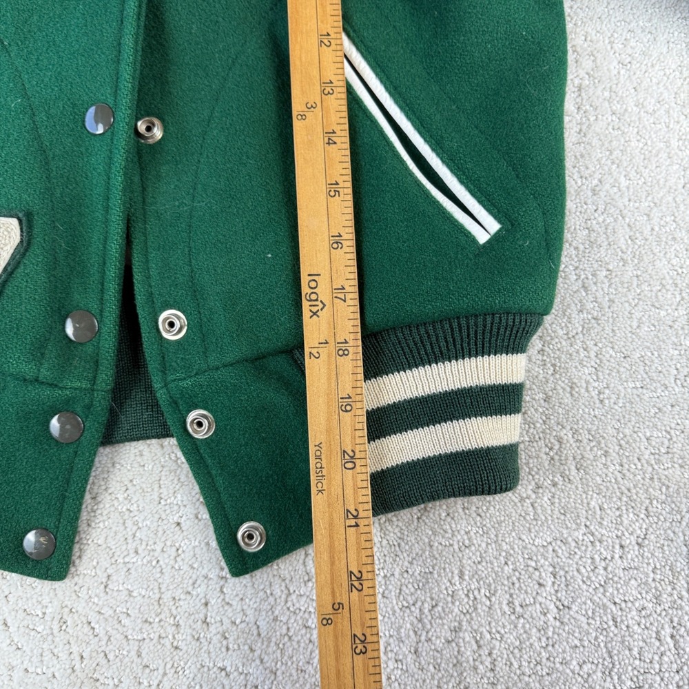 TM Athletics Varsity Jacket Womens 34 Green 1987 Letterman Bulldog Zip Hood - Picture 10 of 12
